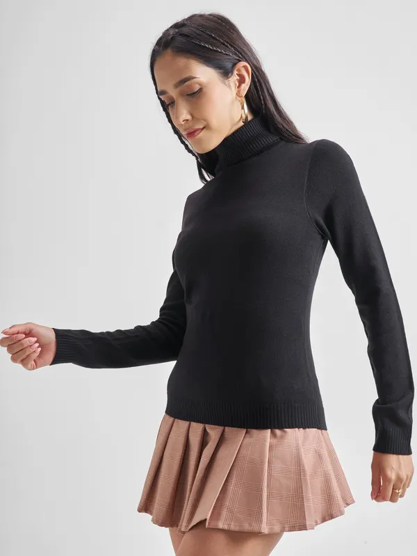 Tokyo Talkies Women Black Turtle Neck Sweater