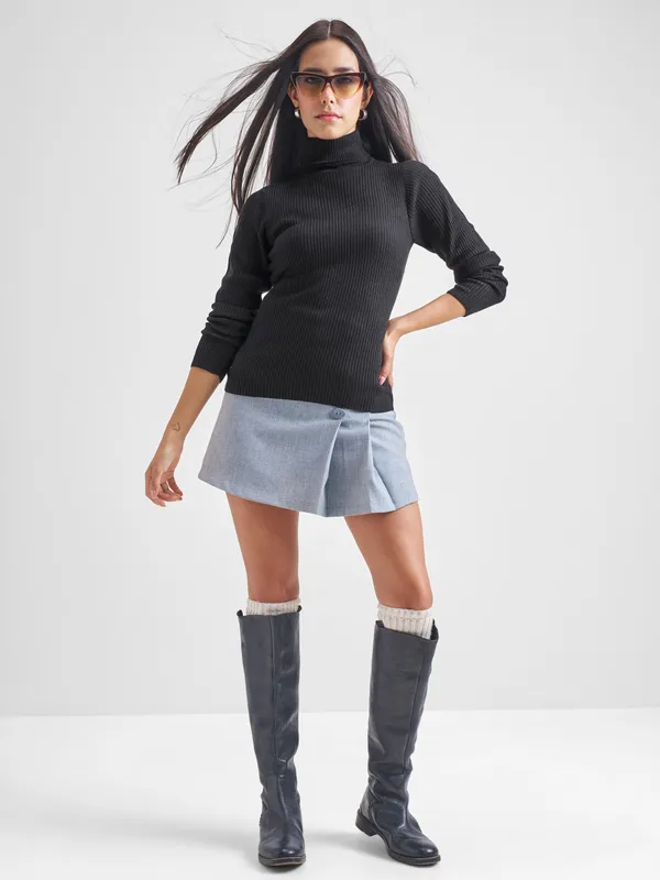 Tokyo Talkies Women Black Turtle Neck Sweater