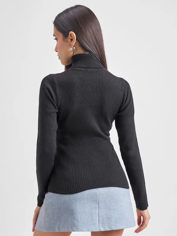 Tokyo Talkies Women Black Turtle Neck Sweater