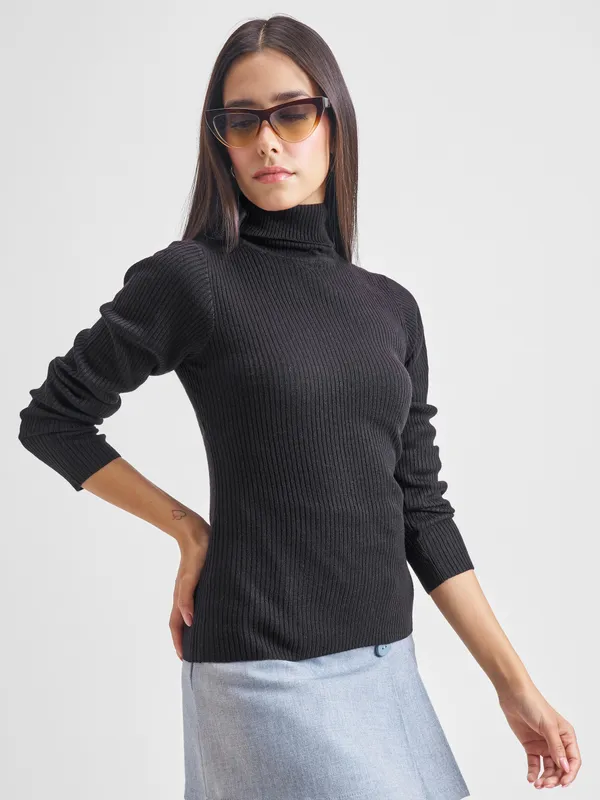 Tokyo Talkies Women Black Turtle Neck Sweater