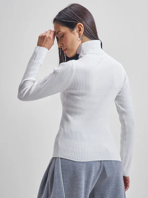 Tokyo Talkies Women White Turtle Neck Sweater