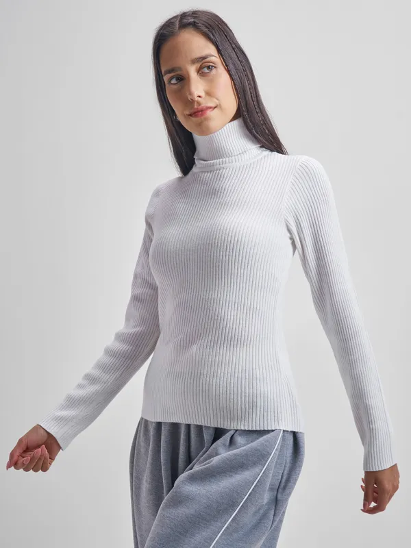 Tokyo Talkies Women White Turtle Neck Sweater