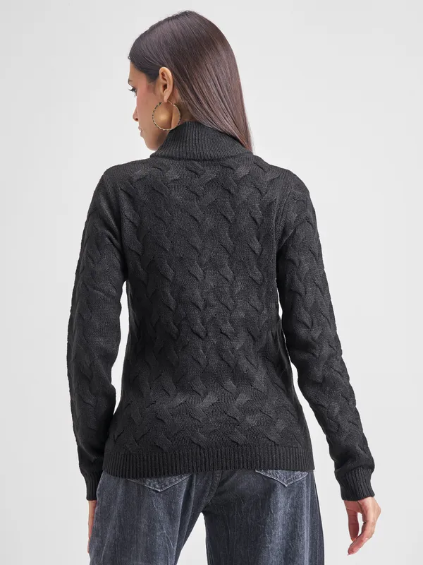 Tokyo Talkies Women Black High Neck Sweater