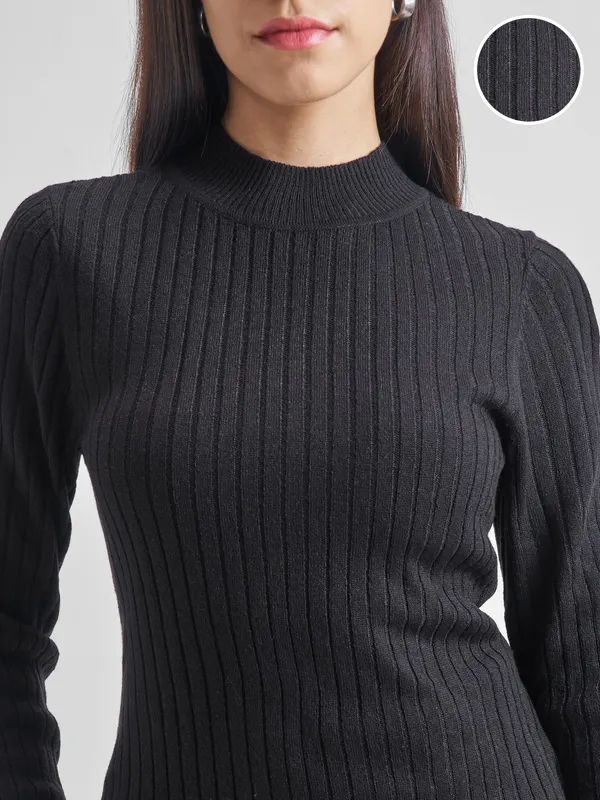 Tokyo Talkies Women Black High Neck Sweater