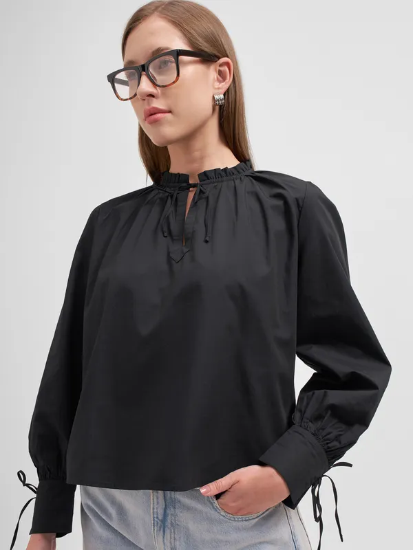 Tokyo Talkies Women Black Solid Regular Top