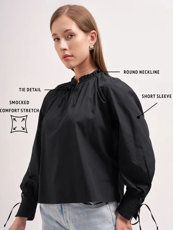 Tokyo Talkies Women Black Solid Regular Top