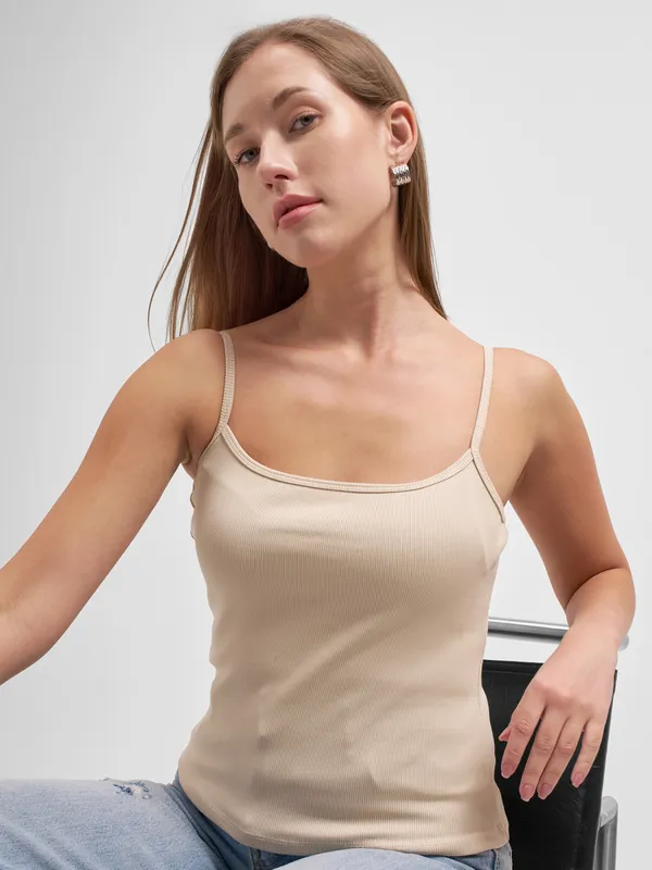 Tokyo Talkies Women Beige Solid Regular Top