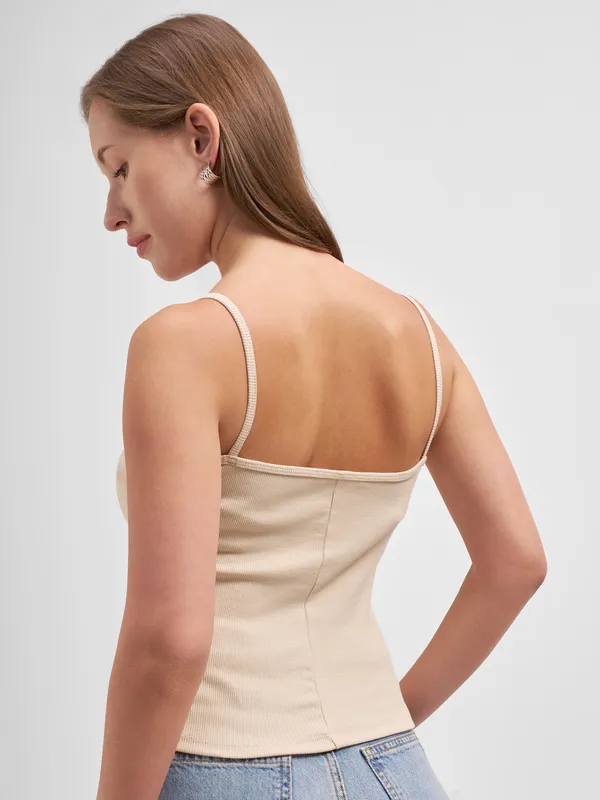 Tokyo Talkies Women Beige Solid Regular Top