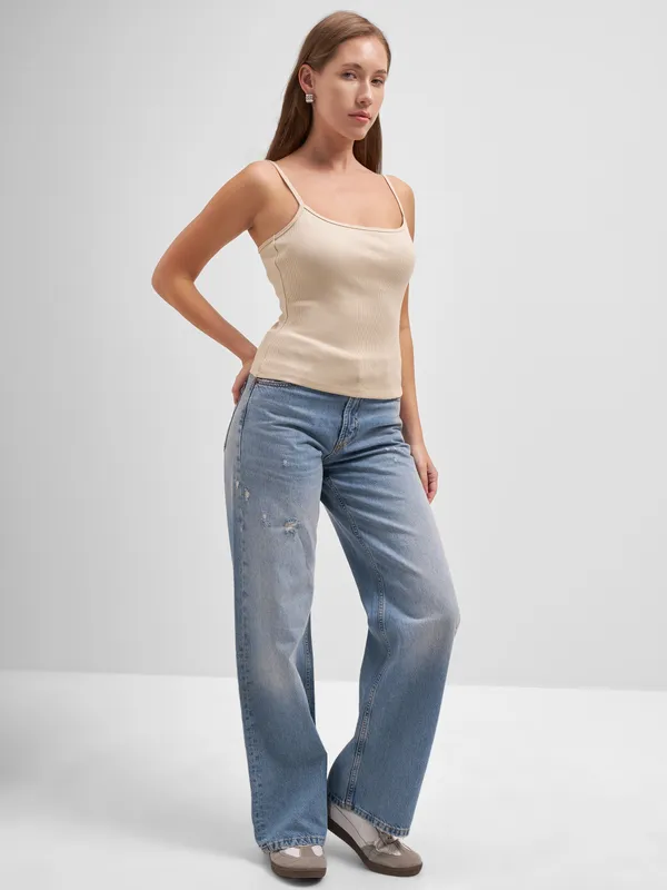 Tokyo Talkies Women Beige Solid Regular Top