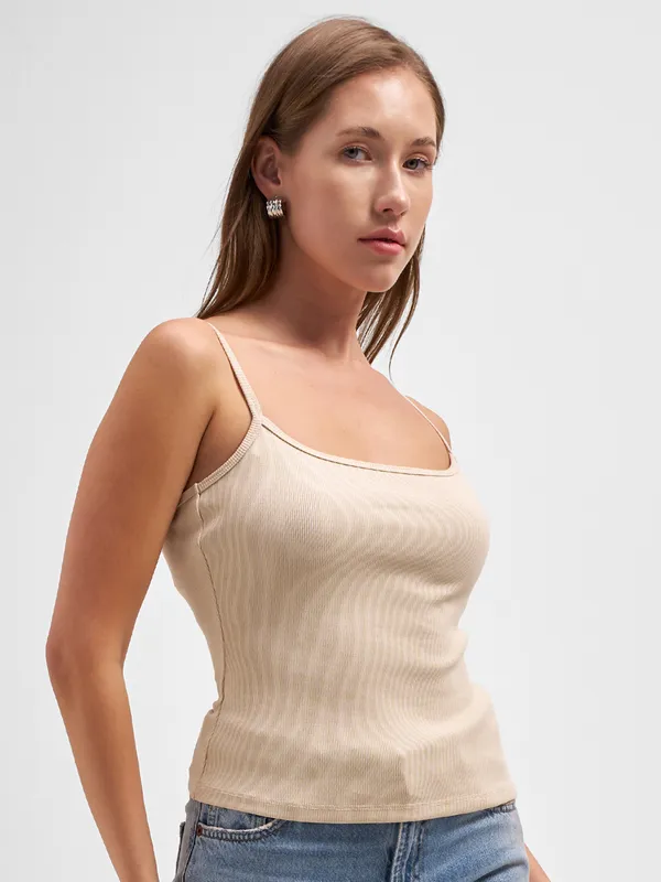 Tokyo Talkies Women Beige Solid Regular Top