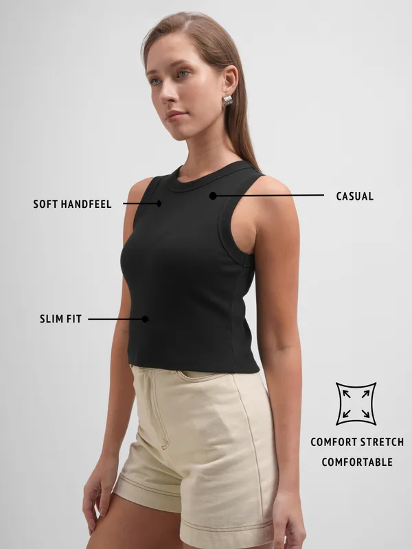 Tokyo Talkies Women Black Solid Regular Top