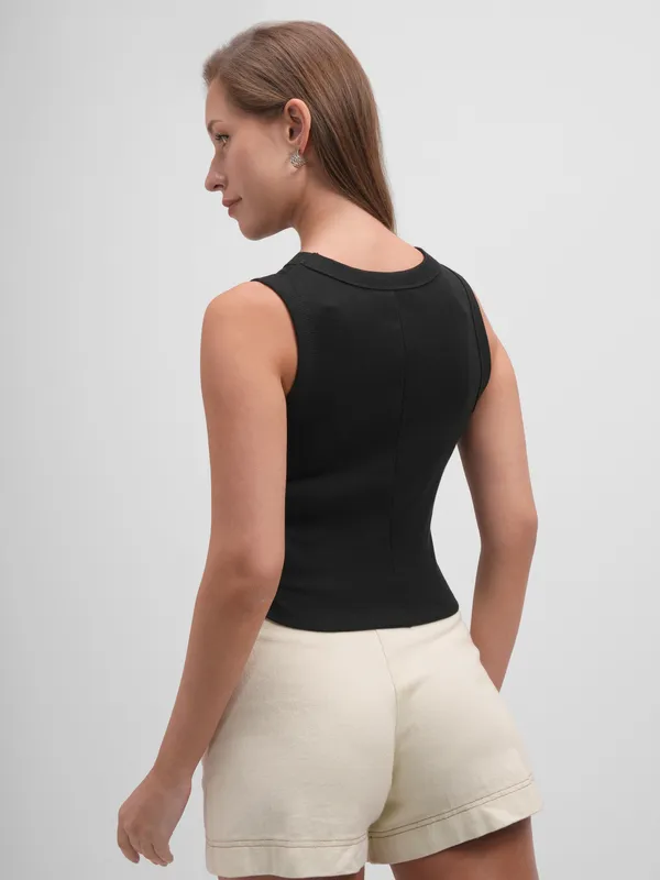 Tokyo Talkies Women Black Solid Regular Top