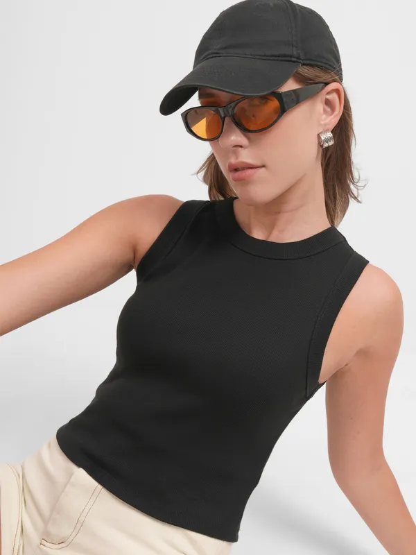 Tokyo Talkies Women Black Solid Regular Top