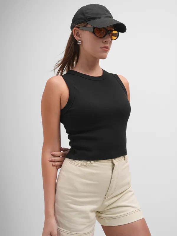 Tokyo Talkies Women Black Solid Regular Top