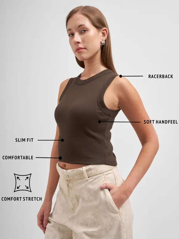 Tokyo Talkies Women Brown Solid Regular Top