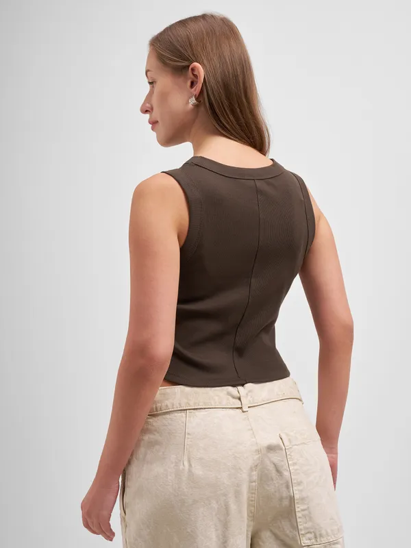 Tokyo Talkies Women Brown Solid Regular Top