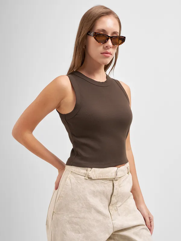 Tokyo Talkies Women Brown Solid Regular Top