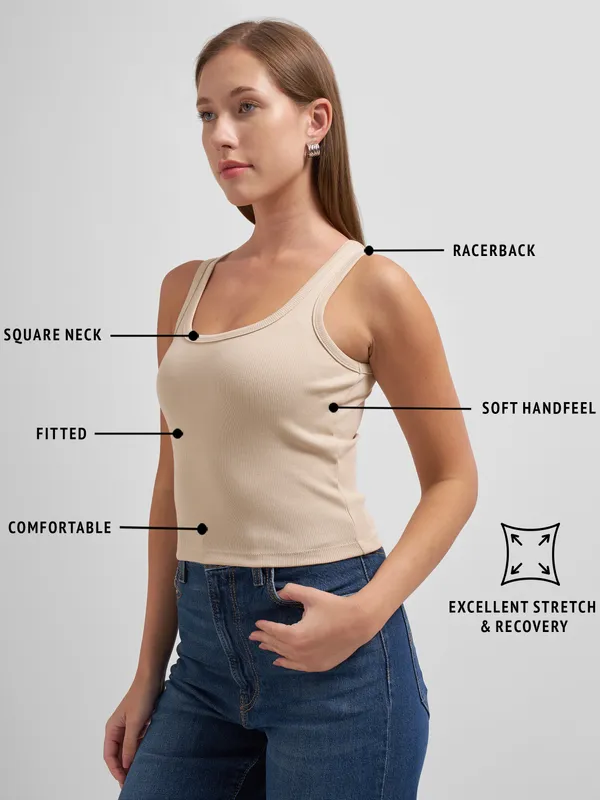 Tokyo Talkies Women Beige Solid Regular Top