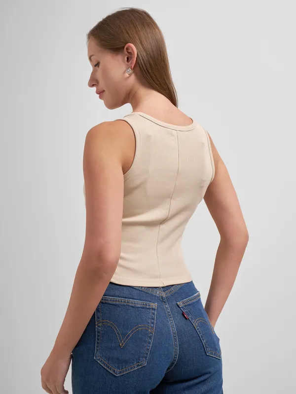 Tokyo Talkies Women Beige Solid Regular Top