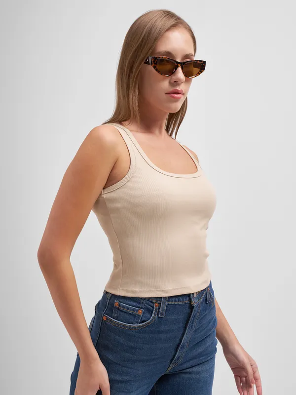 Tokyo Talkies Women Beige Solid Regular Top