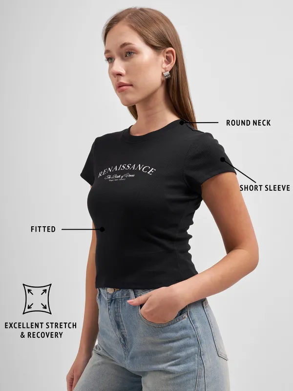 Tokyo Talkies Women Black Printed Regular Top