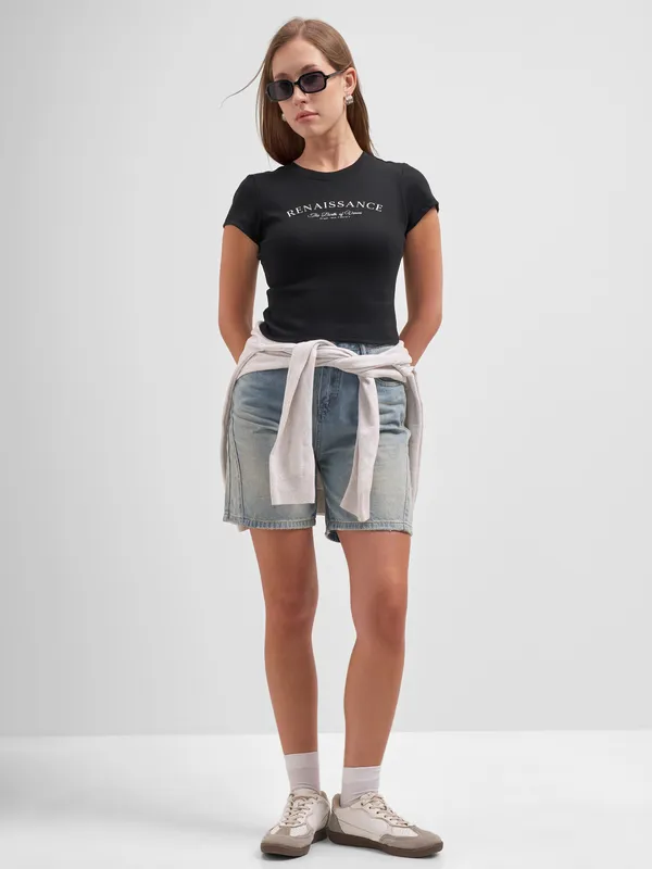 Tokyo Talkies Women Black Printed Regular Top