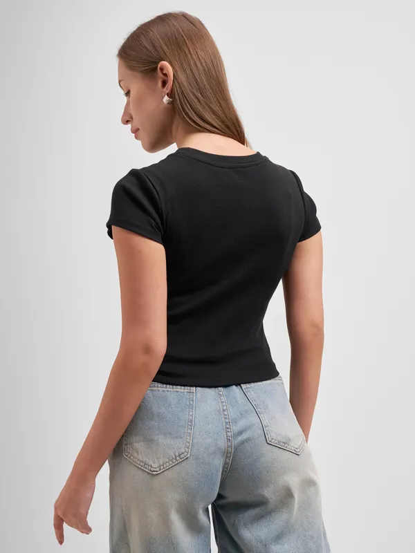 Tokyo Talkies Women Black Printed Regular Top