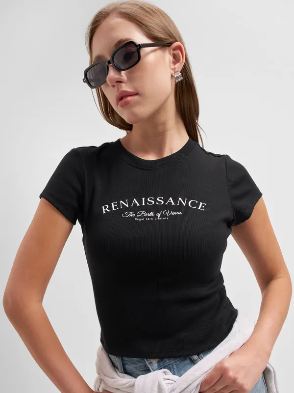 Tokyo Talkies Women Black Printed Regular Top