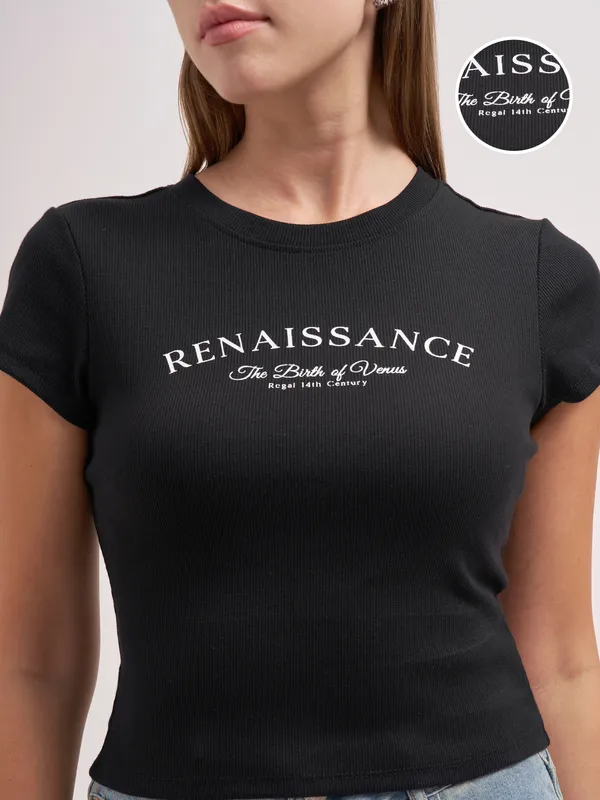 Tokyo Talkies Women Black Printed Regular Top