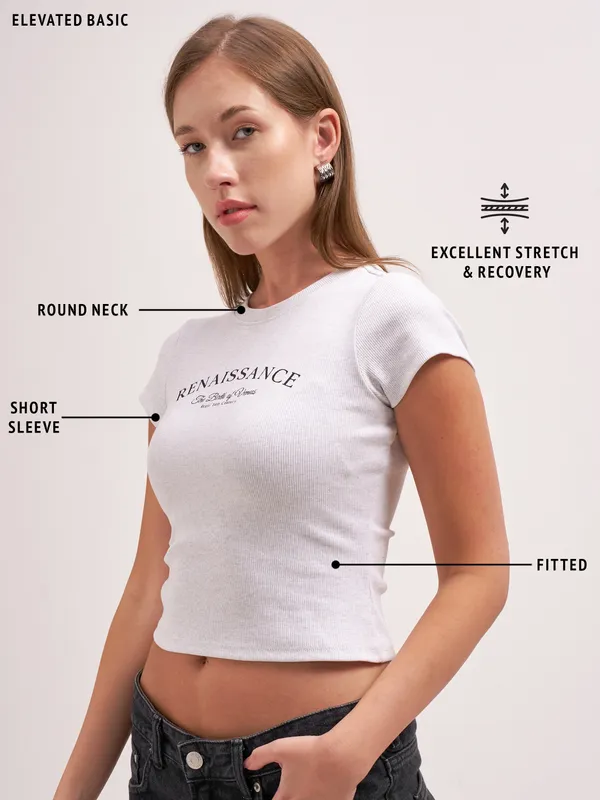 Tokyo Talkies Women Grey Printed Regular Top