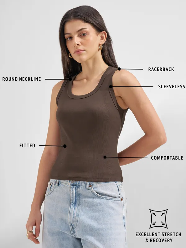 Tokyo Talkies Women Brown Solid Regular Top