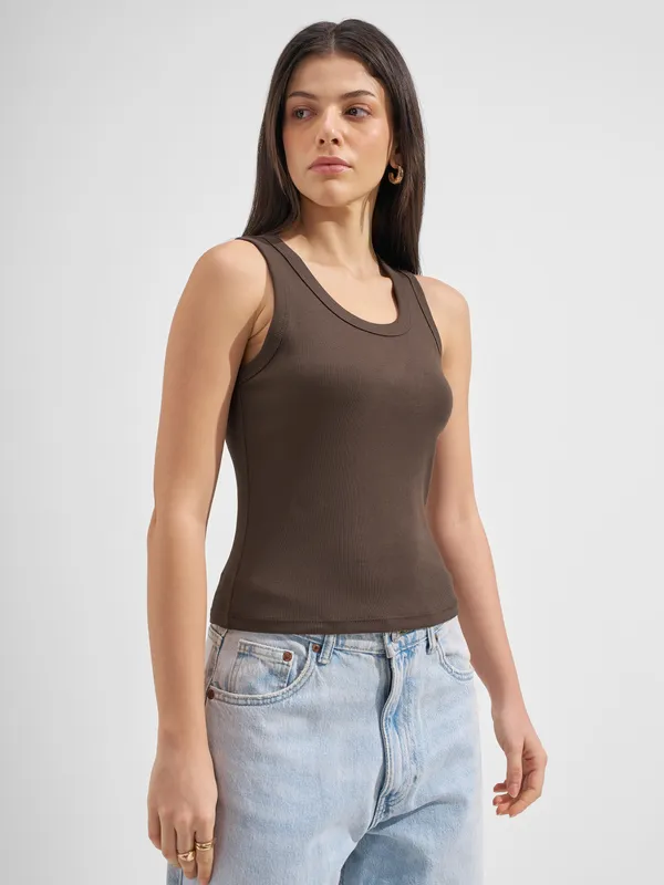 Tokyo Talkies Women Brown Solid Regular Top