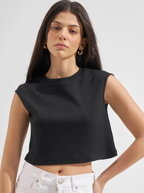 Tokyo Talkies Women Black Solid Regular Top