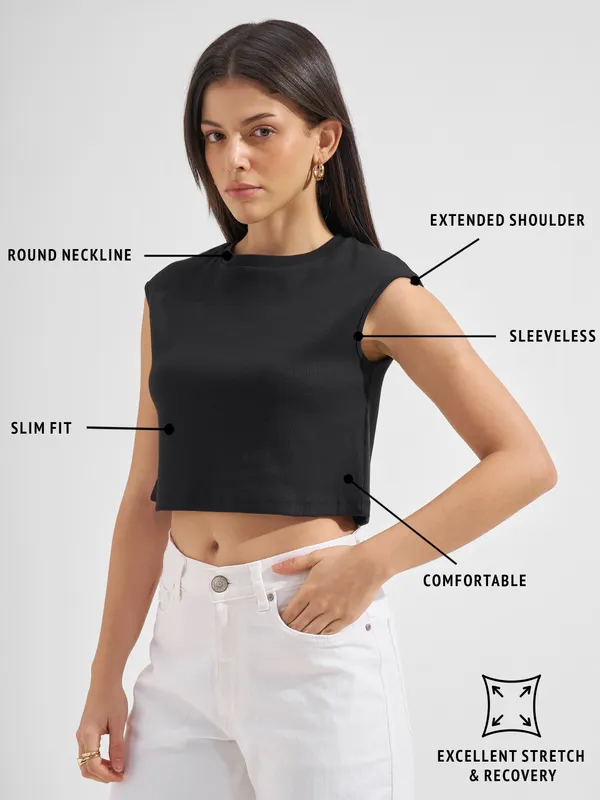 Tokyo Talkies Women Black Solid Regular Top