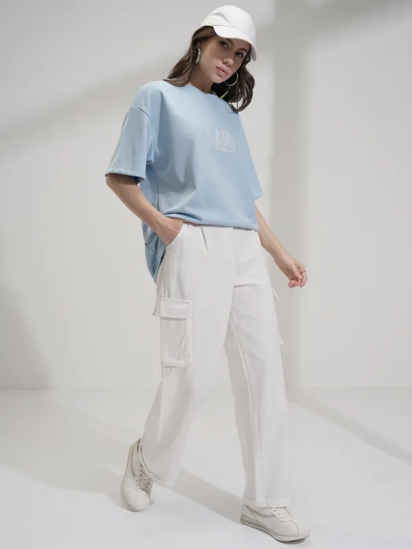 Tokyo Talkies Women White Solid Straight Fit Cargos