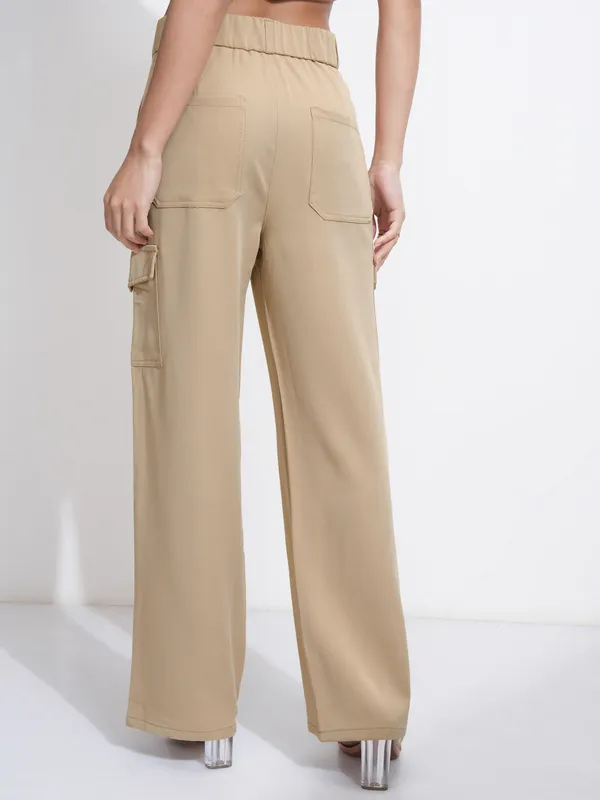 Tokyo Talkies Women Khaki Solid Straight Fit Cargos