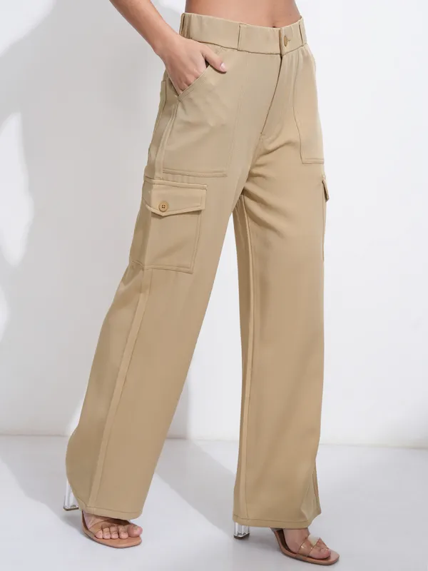 Tokyo Talkies Women Khaki Solid Straight Fit Cargos