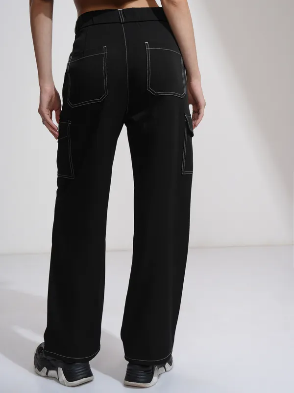 Tokyo Talkies Women Black Solid Straight Fit Cargos