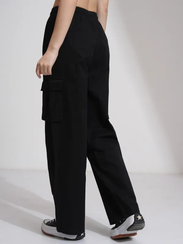 Tokyo Talies Women Black Solid Straight Fit Cargos