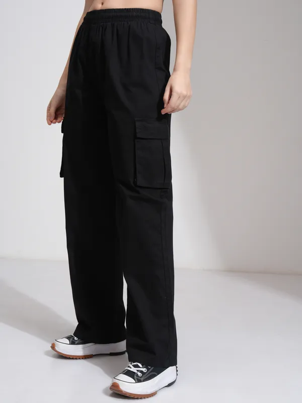Tokyo Talies Women Black Solid Straight Fit Cargos