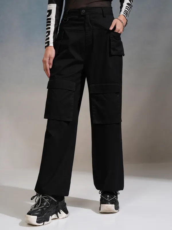 Tokyo Talkies Women Black Solid Flared Casual Trouser