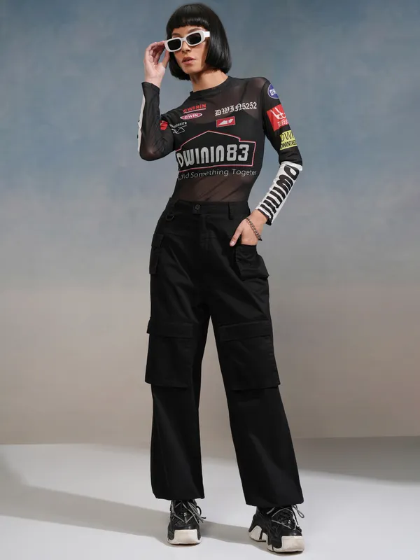 Tokyo Talkies Women Black Solid Flared Casual Trouser