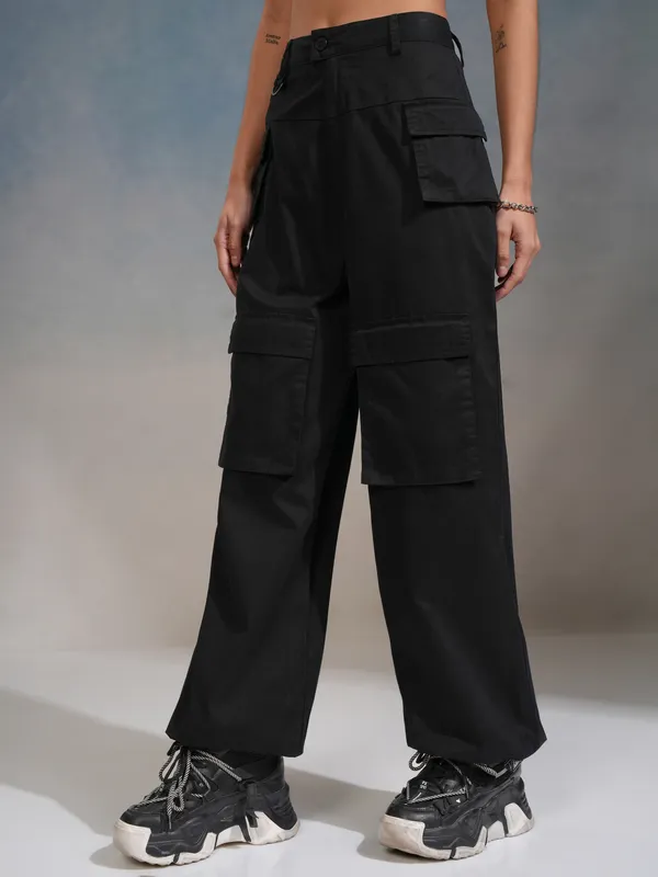 Tokyo Talkies Women Black Solid Flared Casual Trouser