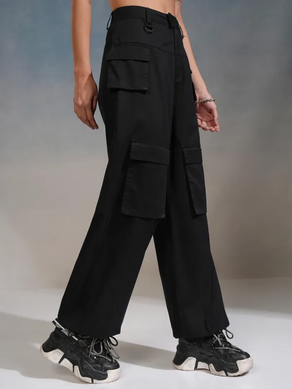 Tokyo Talkies Women Black Solid Flared Casual Trouser