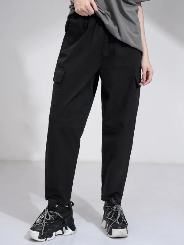 Tokyo Talkies Women Black Solid Mom Fit Cargos