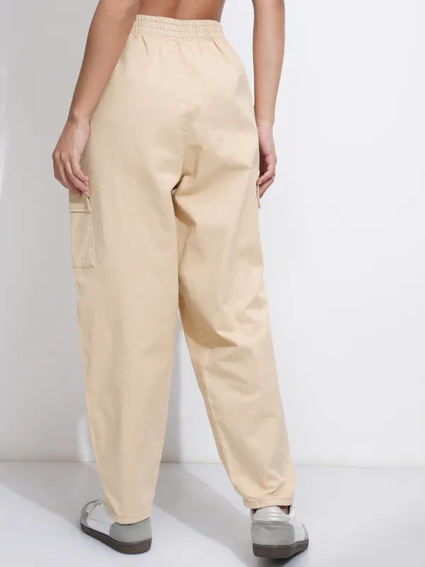 Tokyo Talkies Women Beige Solid Mom Fit Cargos