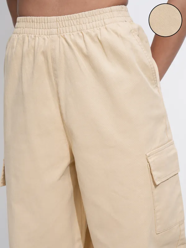 Tokyo Talkies Women Beige Solid Mom Fit Cargos