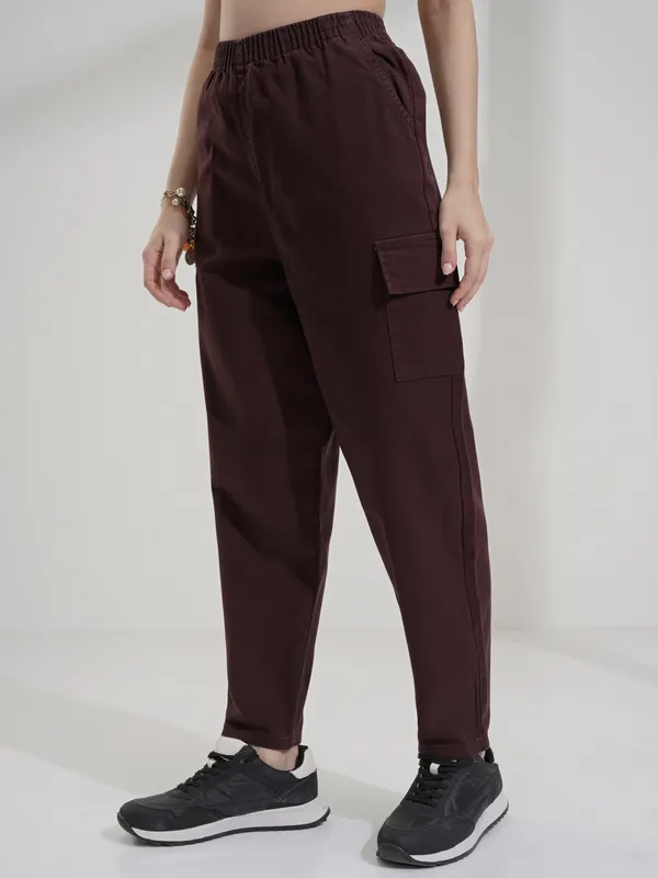 Tokyo Talkies Women Brown Solid Mom Fit Cargos