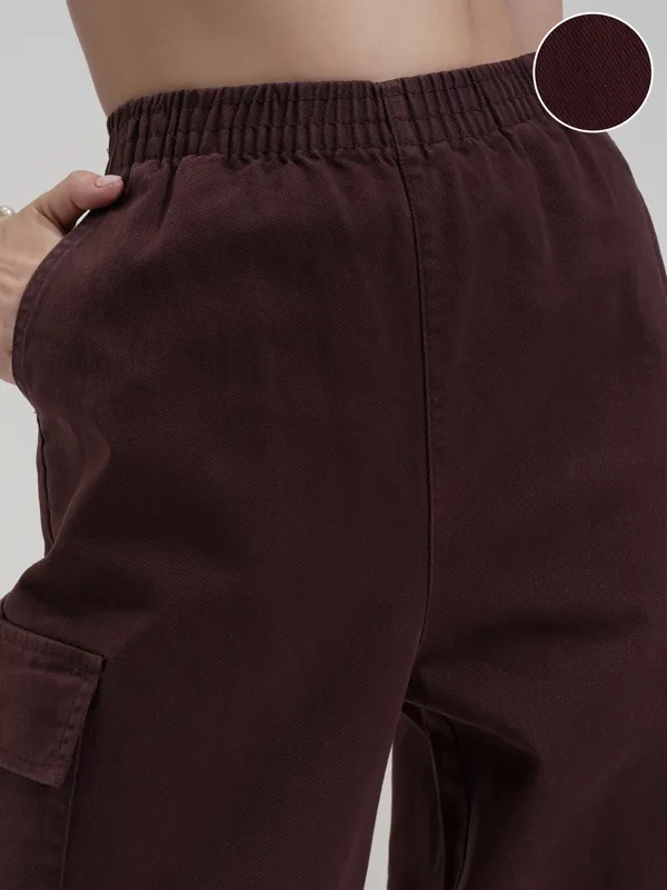 Tokyo Talkies Women Brown Solid Mom Fit Cargos
