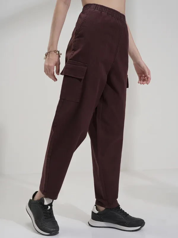 Tokyo Talkies Women Brown Solid Mom Fit Cargos
